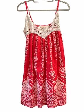 Debbie Miller For Rigo Red Bandana Crochet Babydoll Mini Dress Sun Dress M